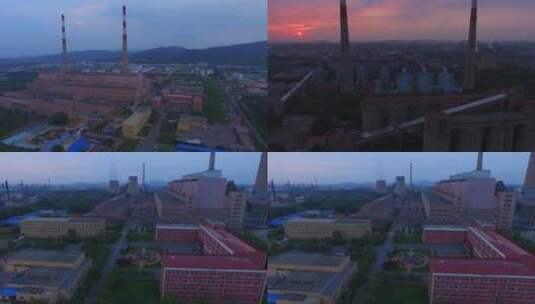 4K航拍 傍晚晚霞厂区风景 工业发展高清在线视频素材下载