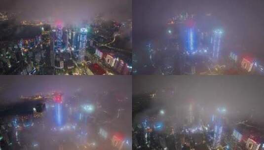 南宁东盟商务区夜景台风延时高清在线视频素材下载