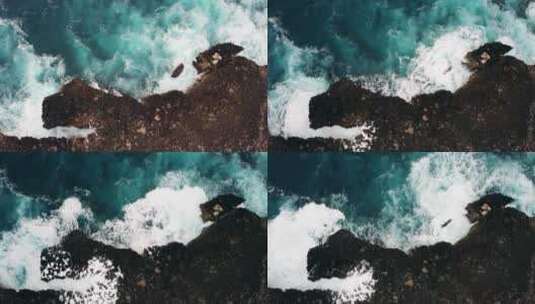 鸟瞰大海海边海浪拍打礁石海海岸岩石浪花高清在线视频素材下载
