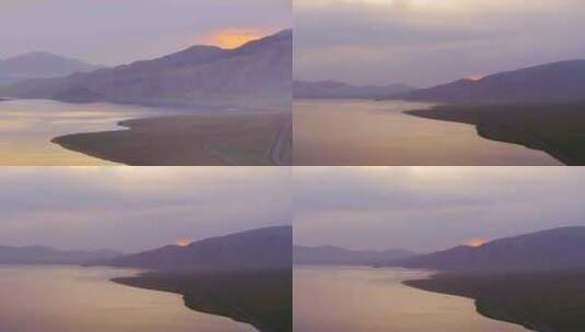 4K航拍新疆赛里木湖晚霞日落自然美景高清在线视频素材下载