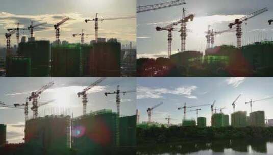 4K城市建筑工地施工塔吊高清在线视频素材下载