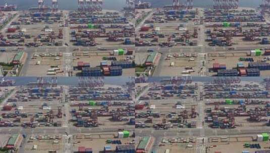 航拍港口集装箱起重机运输车高清在线视频素材下载