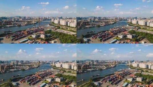 佛山南海国际货柜码头、广州圆大厦延时摄影高清在线视频素材下载