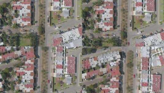 无人机飞越郊区的屋顶高清在线视频素材下载