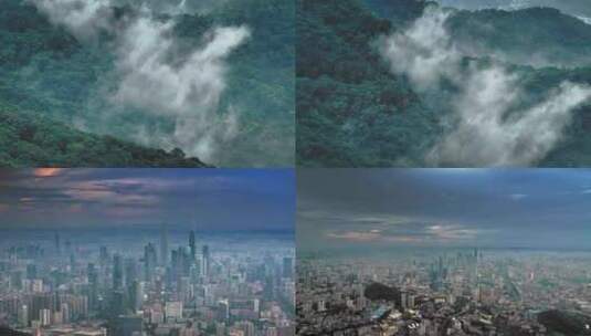 广州白云山暴雨后水墨风格航拍高清4K视频高清在线视频素材下载