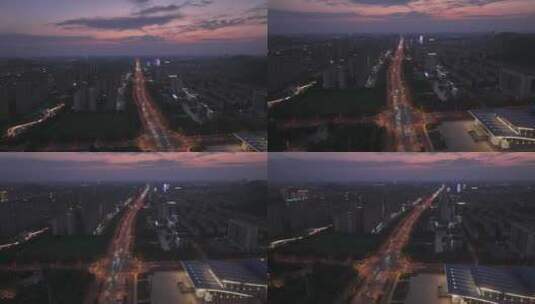 航拍枣庄新城夜景光明路高清在线视频素材下载