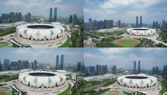合集杭州奥体博览中心亚运会主场馆航拍高清在线视频素材下载