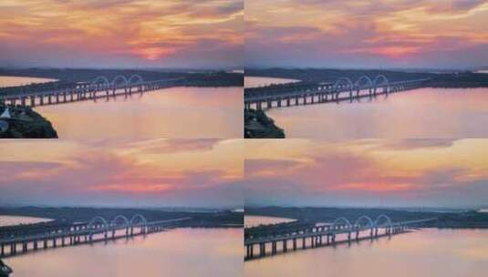 九江八里湖大桥日落黄昏航拍延时高清在线视频素材下载