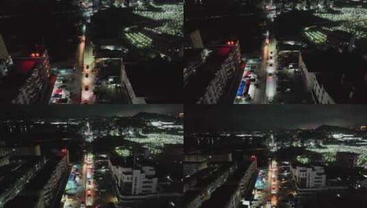 漳州漳浦墩照古镇旧镇特大桥城市夜景航拍高清在线视频素材下载