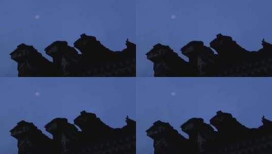 江南夜空月亮徽派建筑马头墙空镜高清在线视频素材下载