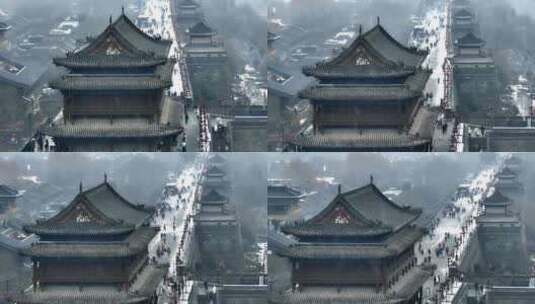 西安城墙雪景高清在线视频素材下载