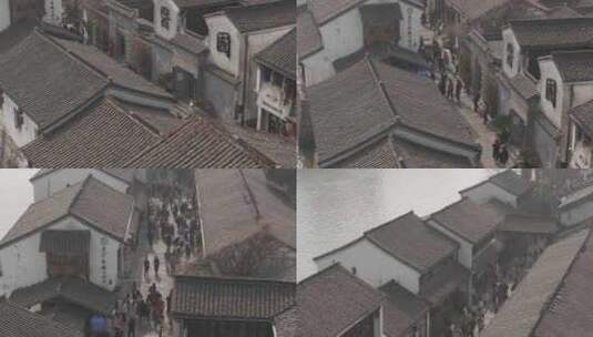 杭州航拍-杭州地标-拱宸桥老街人流高清在线视频素材下载