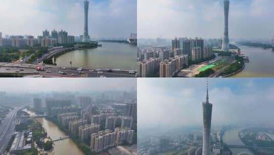 广州海珠区广州塔小蛮腰航拍广东城市地标风高清在线视频素材下载