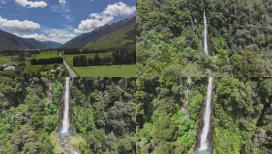 航拍新西兰霍基蒂卡瀑布风光高清在线视频素材下载