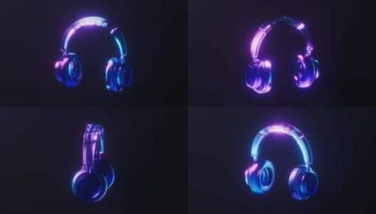 头戴式耳机与霓虹灯光效果循环动画3D渲染高清在线视频素材下载