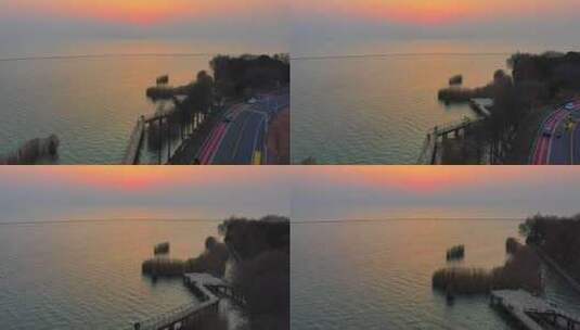 苏州太湖三洋夕照日落航拍前推视角高清在线视频素材下载