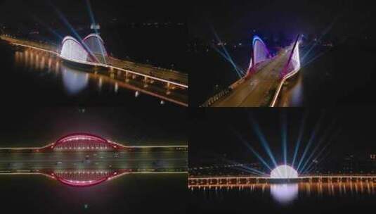 南昌艾溪湖大桥夜景高清在线视频素材下载