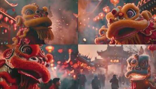 新年喜庆舞狮表演过年春节烟花节日龙年素材高清在线视频素材下载