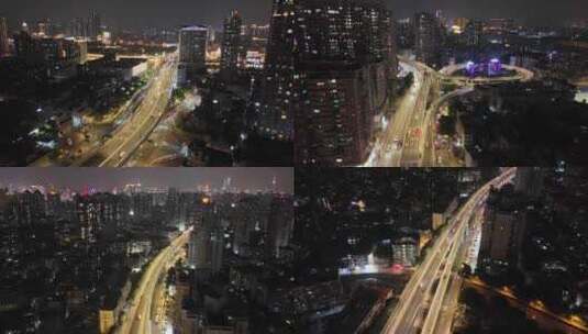 现代城市夜景车流广州航拍高清在线视频素材下载
