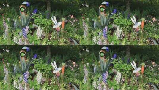 童话世界卡通青蛙兔子花境鲜花花园设计高清在线视频素材下载