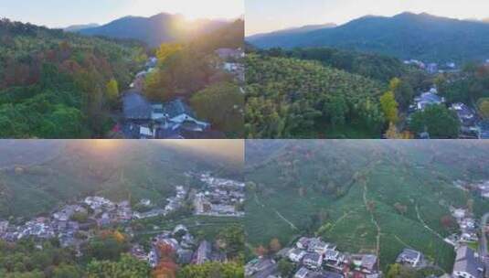 夕阳西下大山森林唯美航拍风景大自然风光高清在线视频素材下载