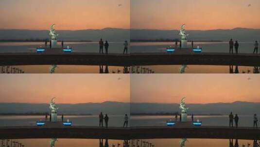 西昌邛海湿地公园黄昏夜景日出前高清在线视频素材下载