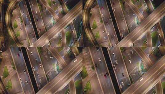 城市交通城市车流立交桥高架桥夜景航拍空镜高清在线视频素材下载