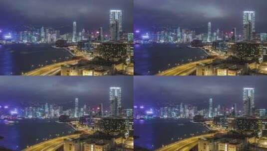 香港维多利亚航拍夜景高清在线视频素材下载