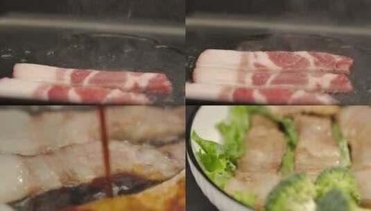 猪肉煎猪肉烤五花肉 水煎肉五花肉制作烹饪高清在线视频素材下载