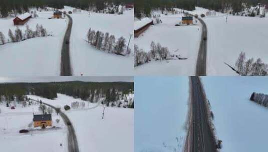 4K航拍北欧瑞典于默奥城镇自然雪景高清在线视频素材下载