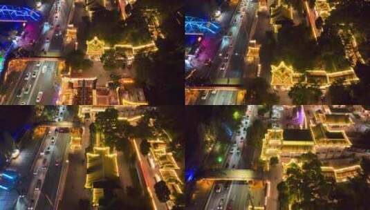 兰州黄河铁桥街道夜景HDR航拍高清在线视频素材下载