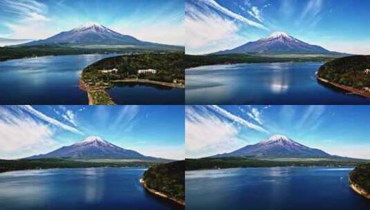 日本富士山唯美大自然雪景森林湖泊蓝天白云高清在线视频素材下载