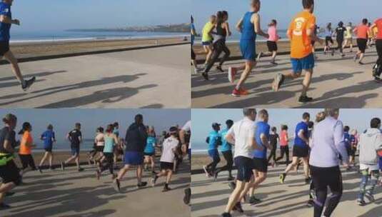 海边跑步的人群02高清在线视频素材下载