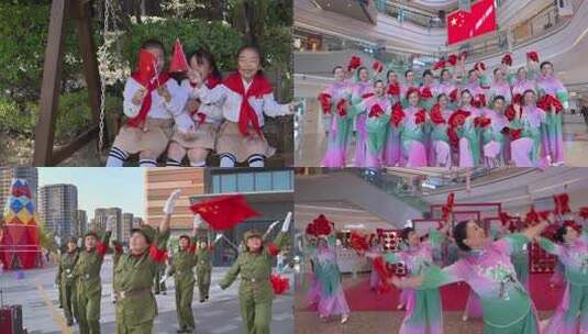 商场内女性群体舞蹈表演高清在线视频素材下载