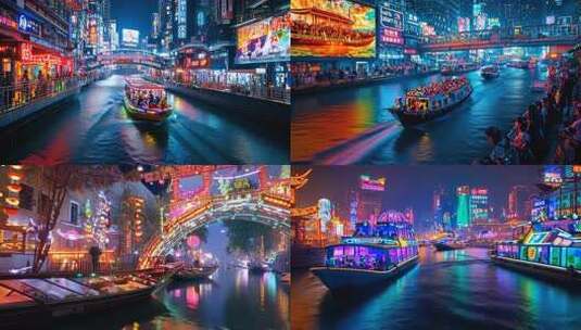 霓虹水岸都市夜景 璀璨画卷繁华都市水岸风高清在线视频素材下载