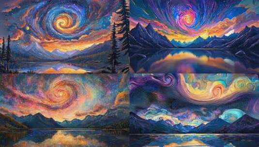 梦幻山川：绚烂星云湖光山色绮想 绚丽星云高清在线视频素材下载