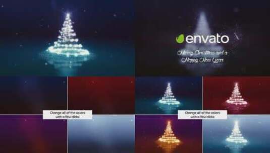 圣诞树问候分屏促销雪花魔法AE模板高清AE视频素材下载