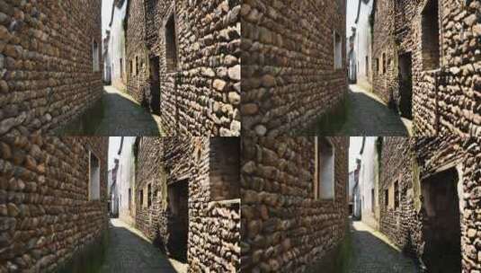 浙江杭州龙门古镇石头墙的小巷子高清在线视频素材下载