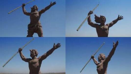 航拍远古先民祖先狩猎雕像高清在线视频素材下载