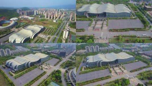 4k航拍湖南郴州苏仙区会展中心高清在线视频素材下载