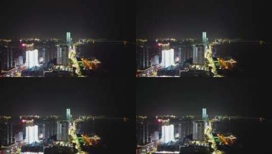航拍湖北宜昌CBD夜景沿江大道夜景高清在线视频素材下载