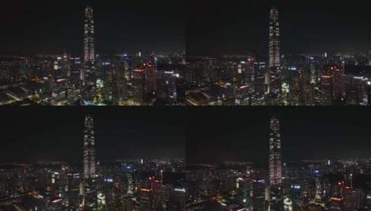 深圳福田区楼群高角度夜景航拍上升角度高清在线视频素材下载