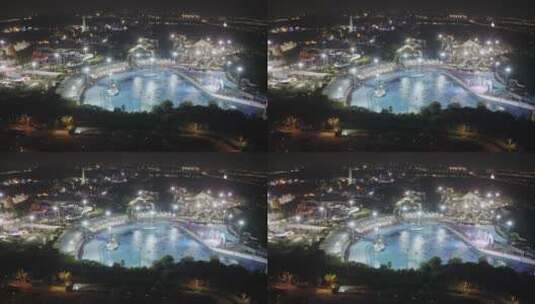 航拍上海松江玛雅水上乐园游泳池夜景高清在线视频素材下载