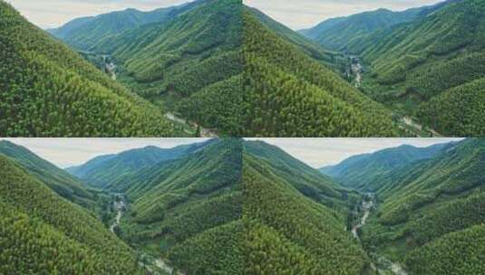 森林公园山脉横移看见山涧乡村道路高清在线视频素材下载