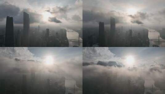 珠江新城市清晨航拍空镜高清在线视频素材下载