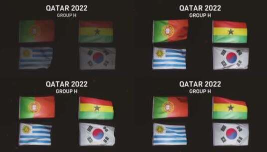 卡塔尔足球世界杯H组球队旗帜高清在线视频素材下载
