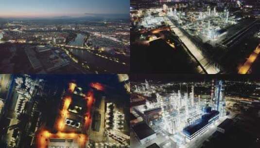 中国石油工厂/延时航拍/夜景石油工厂航拍高清在线视频素材下载