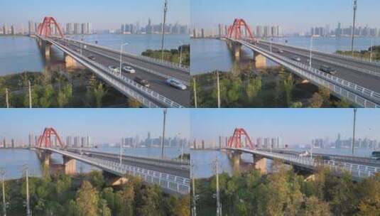 长沙福元路大桥航拍高清在线视频素材下载