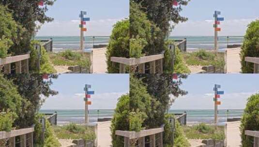 澳大利亚墨尔本海边木栈道路牌路标高清在线视频素材下载