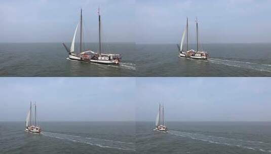 一艘海上行驶的帆船高清在线视频素材下载
